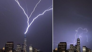 صاعقة قوية تضرب أعلى برج في نيويورك (فيديو + صور)